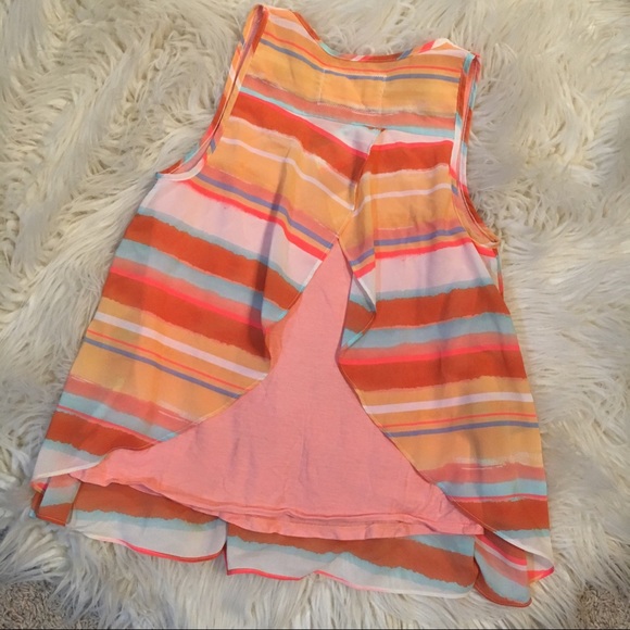 Anthropologie Meadow Rue Orange Striped Layered Back Tank Top Flowy Blouse XS - Picture 6 of 8